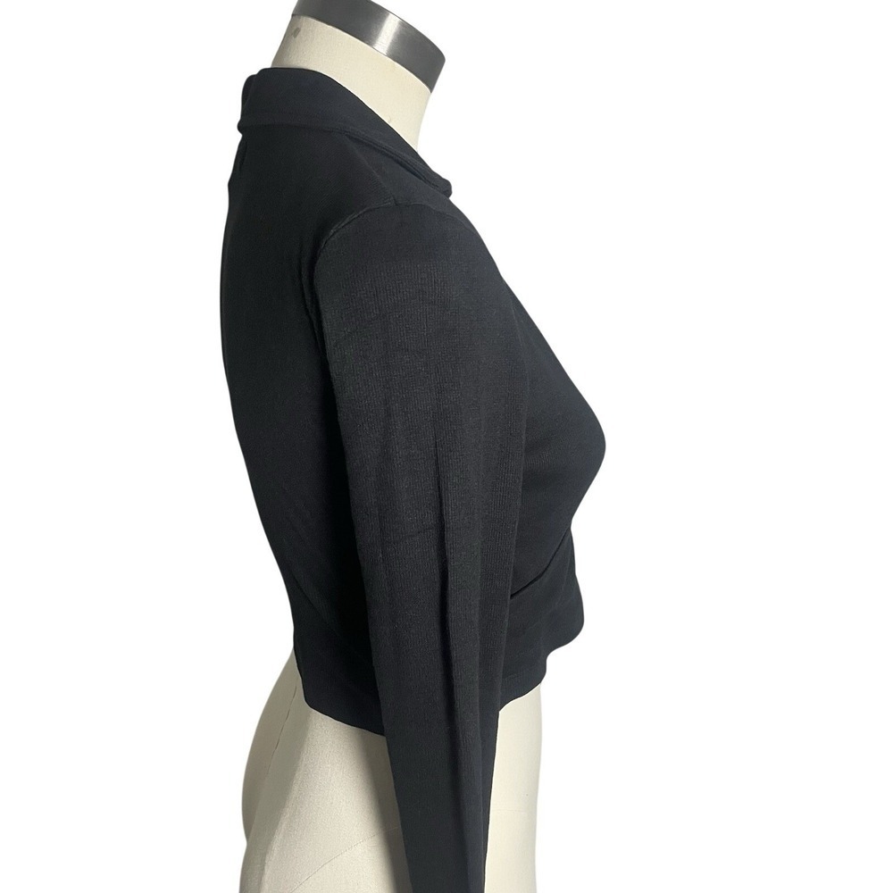 Brave Soul London Madelyn Black Ribbed Wrap Front Long Sleeve Crop Top M NEW - Picture 5 of 11